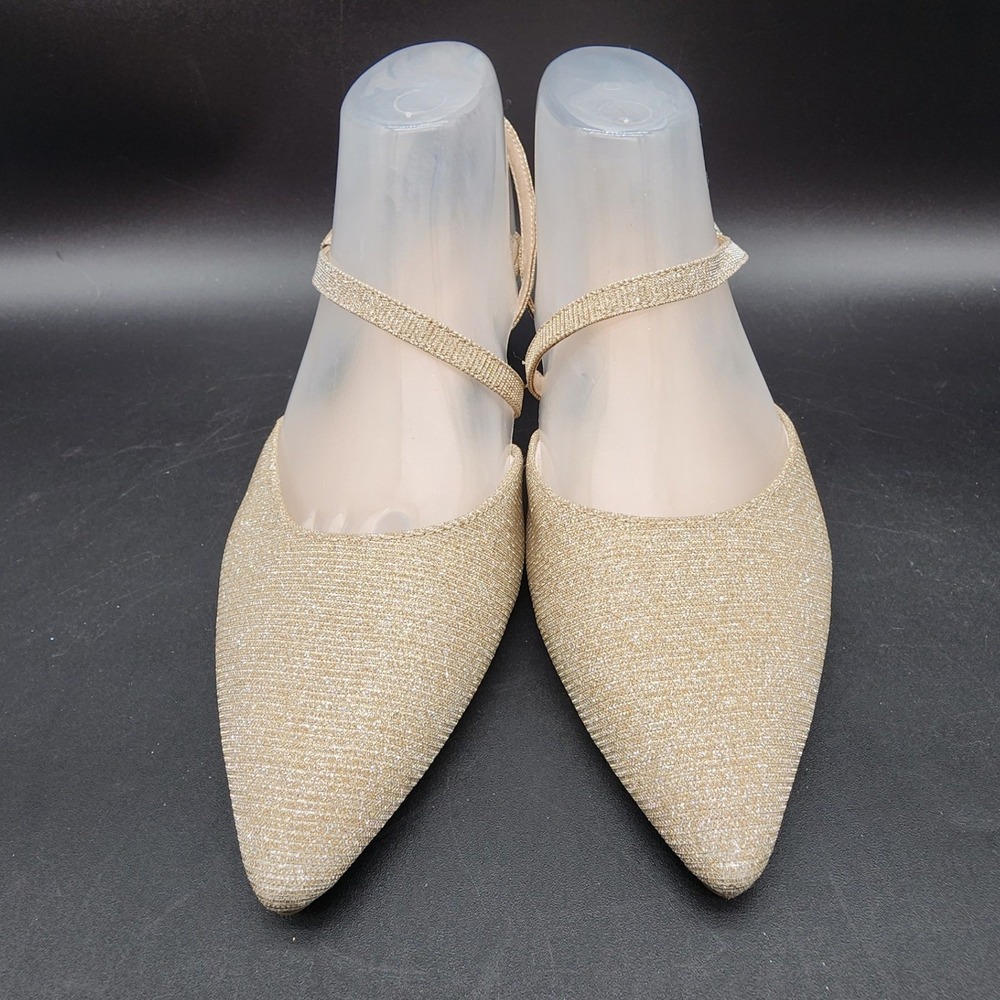 LifeStride 9.5 Gold Glitter Minimalist Slingback Kitten Heel Pump Evening Party